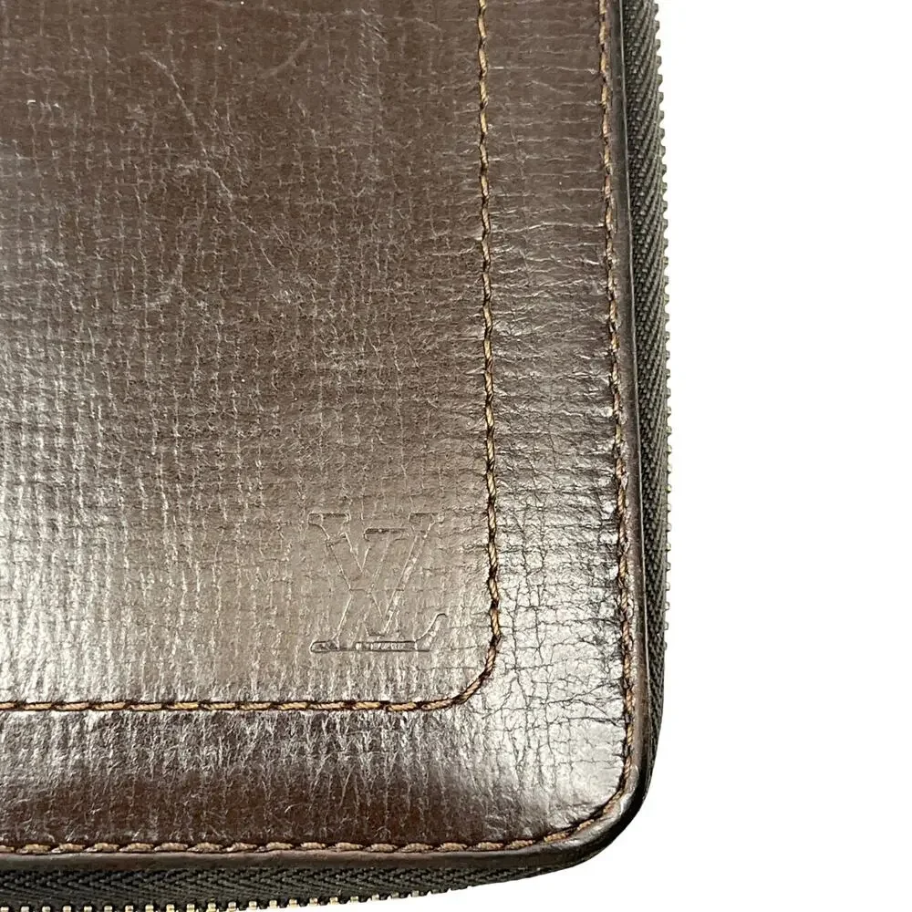 Louis Vuitton Utah Zippy Organizer Brown Leather Wallet Zip Around LV Unisex